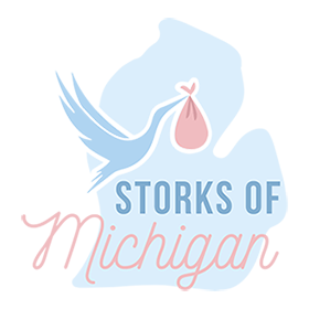 Logo, Storks of Michigan, Birth Announcement Signs, Oakland, Livingston, Wayne, And Washtenaw Counties, MI
